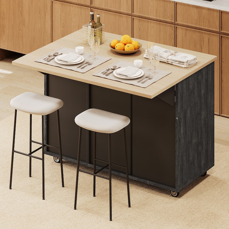 Mobile Kitchen Island Cart with Drop Leaf, Rolling Island Cart on Wheels, Storage Shelves & Towel Rack, Portable Kitchen Cabinet