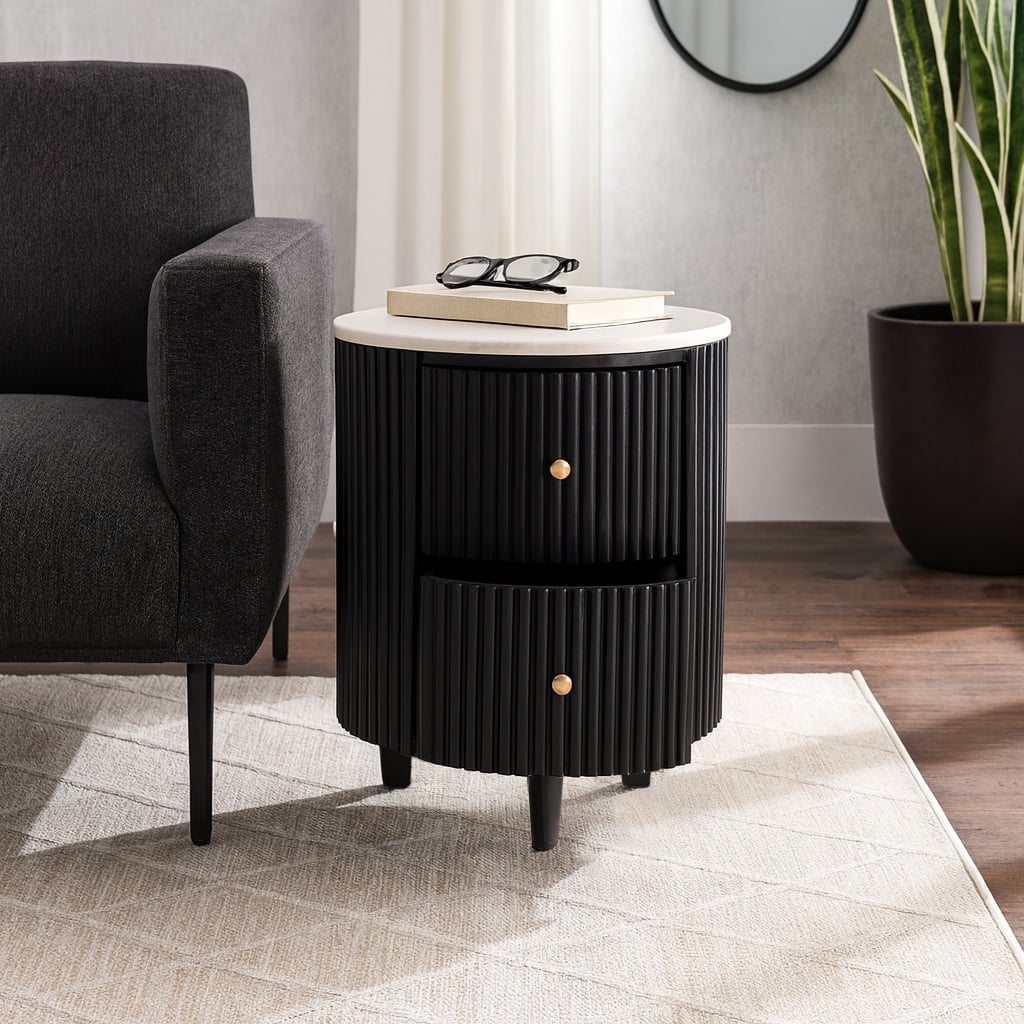 Wood Base 2-Drawer Marble Top Side Table - White, 21 in. - 16.5" x 16.5" x 21"