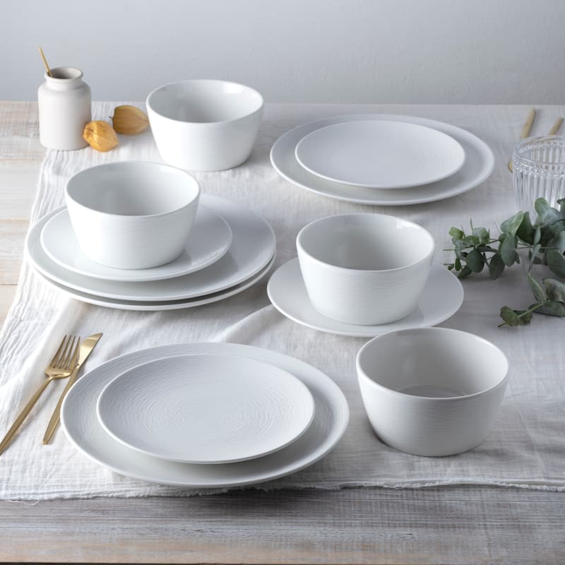 Noritake Colorscapes Swirl 12-Piece Coupe Dinneware Set, Service For 4
