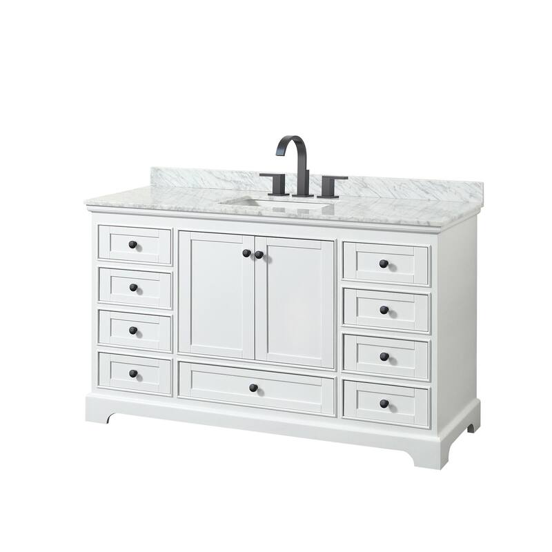 Wyndham Collection Deborah 60" Free Standing Single Vanity Set with - White / White Carrara Marble Top / Matte Black - Painted