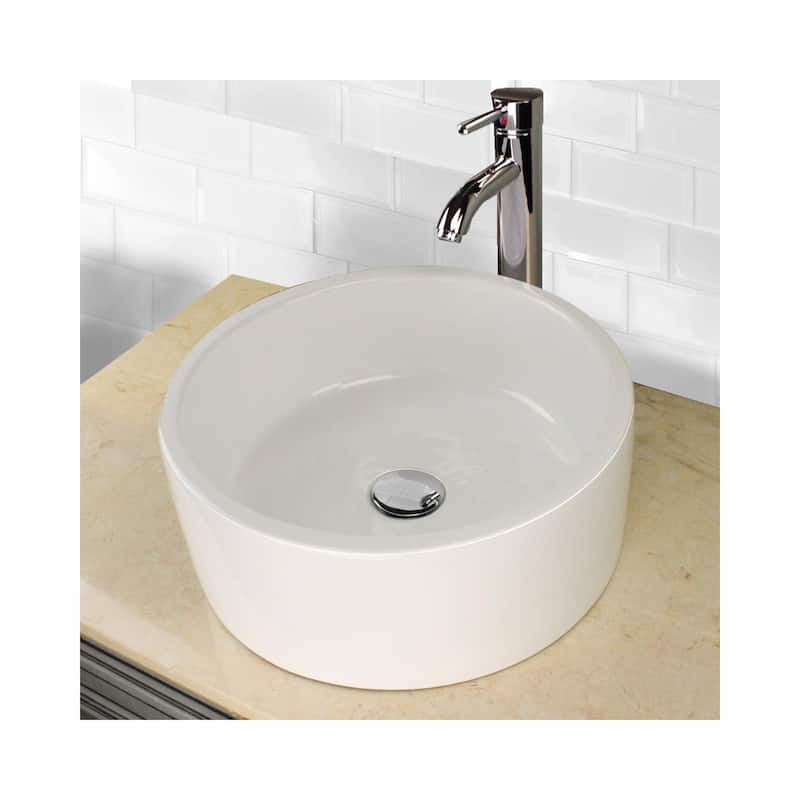 Highpoint Collection White 16-inch Round Ceramic Bathroom Vessel Sink