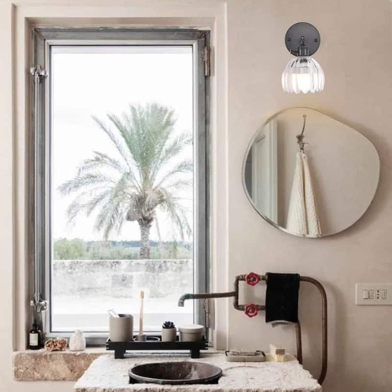 Remote Control wall sconce black battery powered wall lights brass, glass, iron sconce lamp