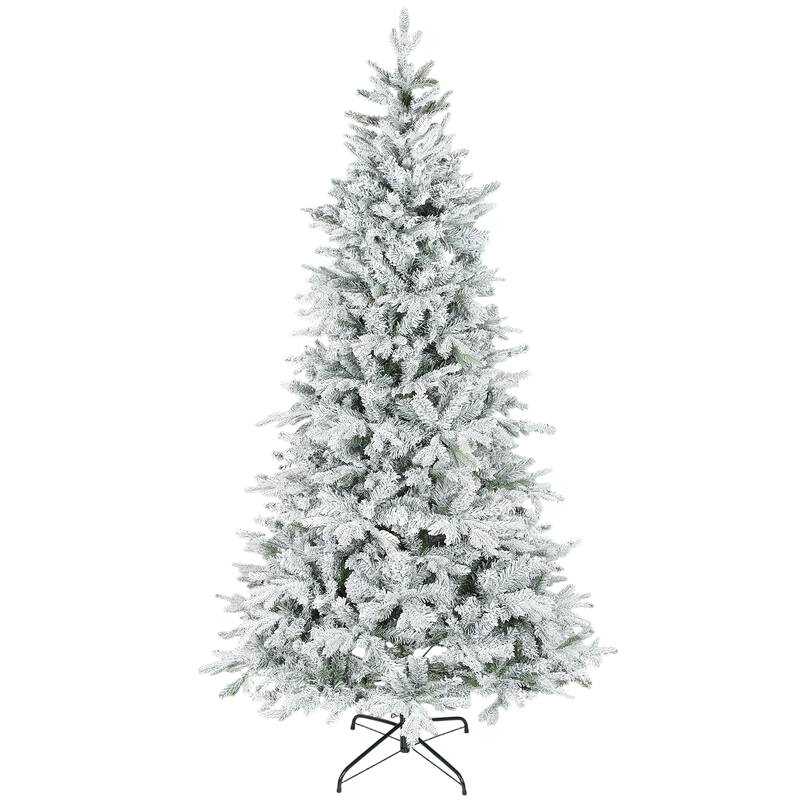 HOMCOM 7.5 ft Artificial Frosted Christmas Tree with Realistic Branches, Wide Full Spruce Holiday Decor, Hinged Xmas Tree - 7.5 Foot