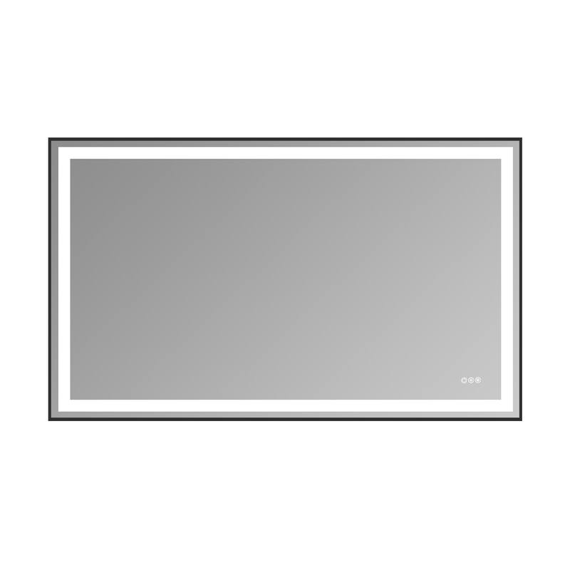 Topcraft Black Framed Tempered Glass Mirror with Dual LED Strip Lighting - 60*36