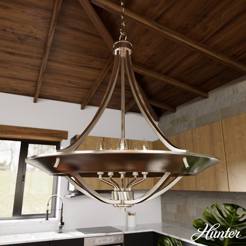 Hunter Perch Point Pendant - Island, Dining, Entry - Rustic, Mountain, Modern - 24" - 4 Light - Brushed Nickel