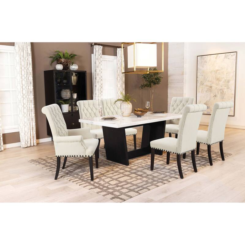 Maroney Rustic Espresso Marble Top Dining Table
