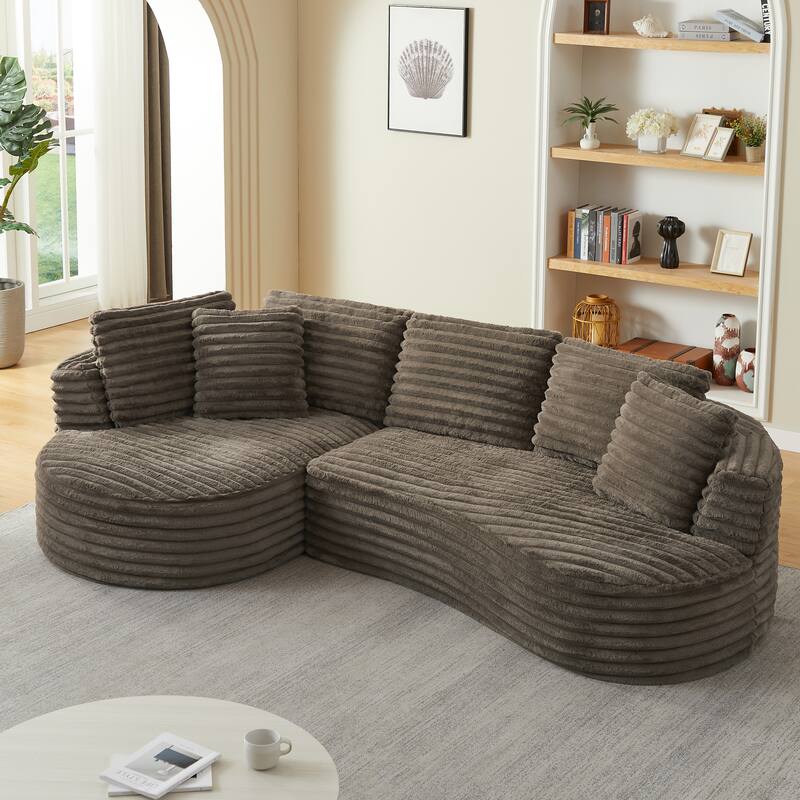 Curved L-Shape Sectional Sofa with Chaise Lounge, Oversized Corduroy Upholstered Sofa, Boneless Cloud Sofa with Deep Seat