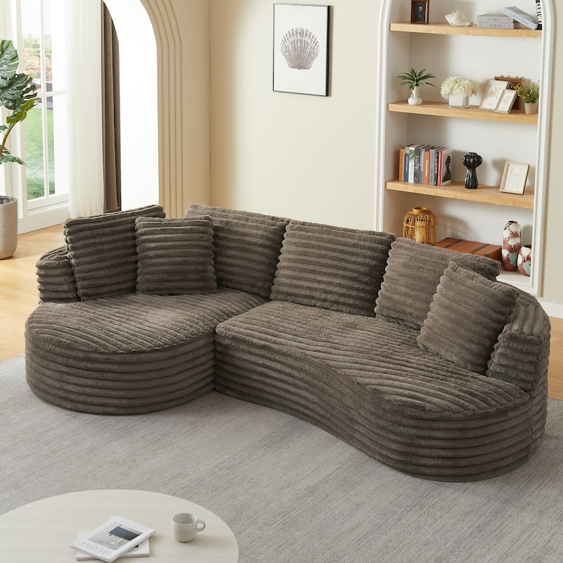 Modern Curved L-Shape Luxury Sectional Oversized Sofa: Minimalist Design,Comfy Sleeper Couch,No Assembly Required - Dark Brown
