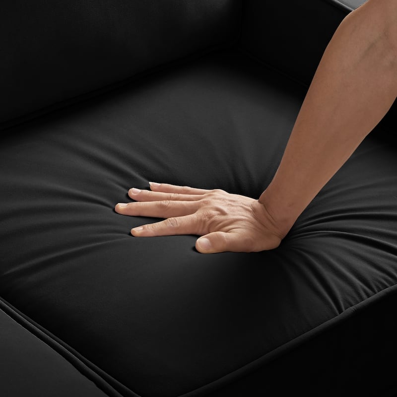 Modern 3-Seat Sofa Couch with Scooped Armrest and Wood Legs - 29.00 x 74.00 x 34.25