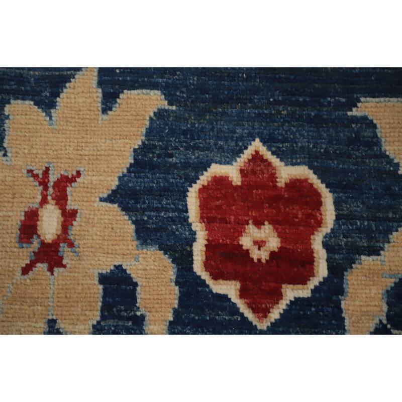 Hand Knotted Oriental 100% Wool Carpet Transitional Floral Navy Blue & Blues Oushak Area Rug - 9' 1'' X 6' 0''