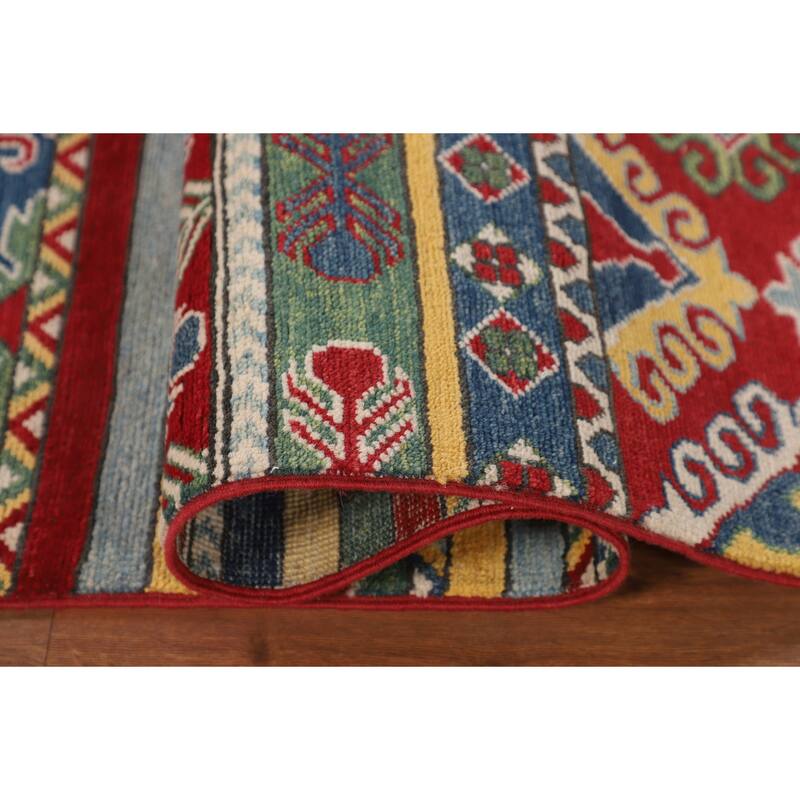 Striped Oriental Kazak Area Rug Hand-Knotted Wool Carpet - 6'7" x 9'9"