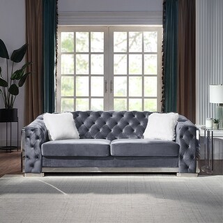 Grey Classic Velvet Chesterfield Tufted 3 Seater Sofa with Gold Accents ...