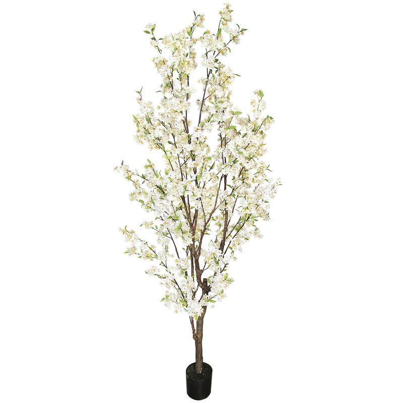 8.5ft Cream White Artificial Cherry Blossom Flower Tree Plant in Black Pot - 102" H x 46" W x 42" DP