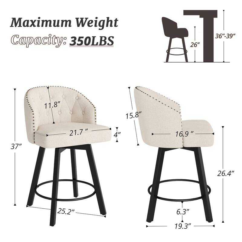 LUE BONA 26" Swivel Counter Height Swivel Bar Stools Set of 4 Upholstered Counter Stools - 26" H