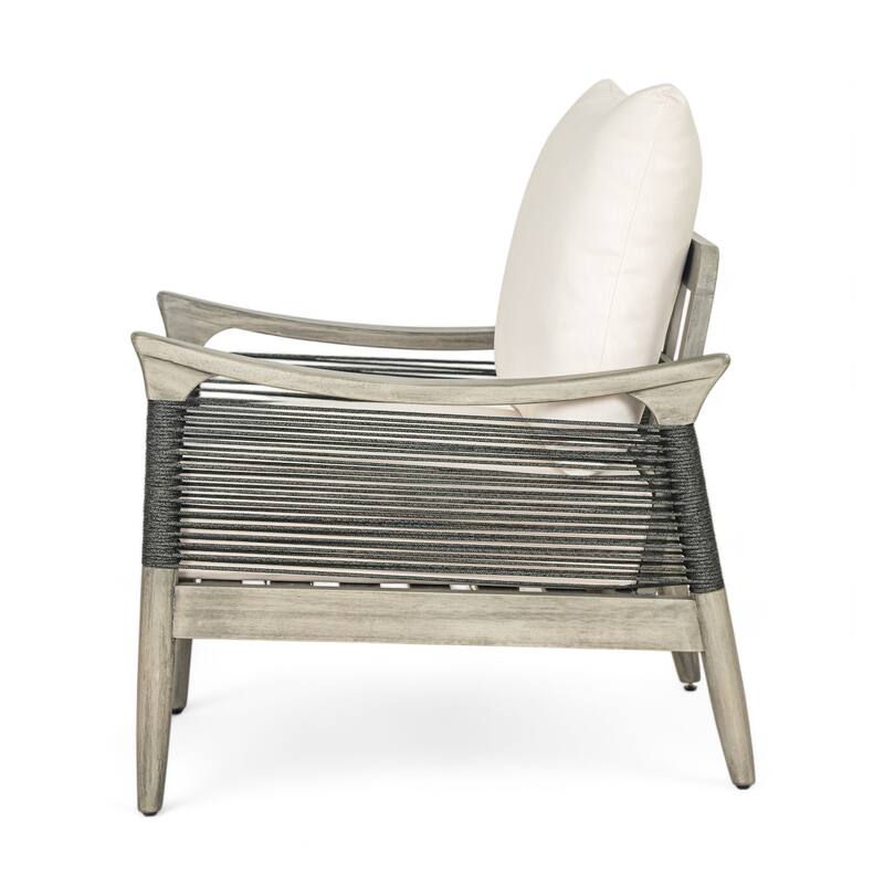 Christopher Knight Home - 4-Piece Patio Conversation Set with Woven Rope Loveseat, Cushions & Acacia Wood Coffee Table