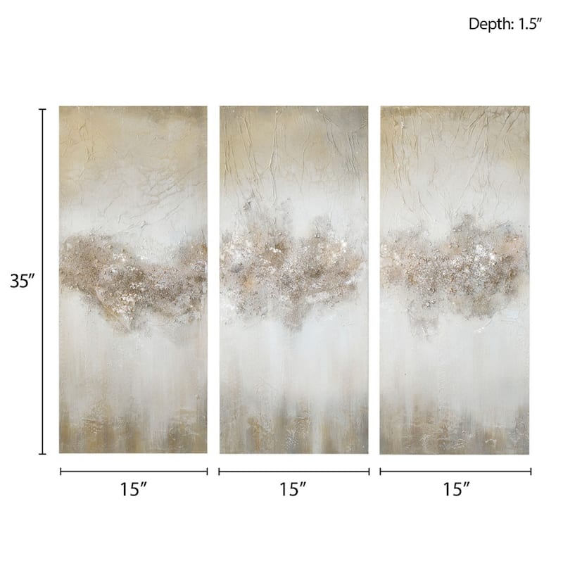 Roomfitters 3-Piece Taupe Canvas Wall Art Set, Hand Painted Abstract Triptych Accent Decor with Natural Stone and Glitter