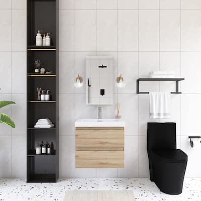 Angela Wall Mounted Bathroom Vanity in F. Oak with White Cultured Marble Top
