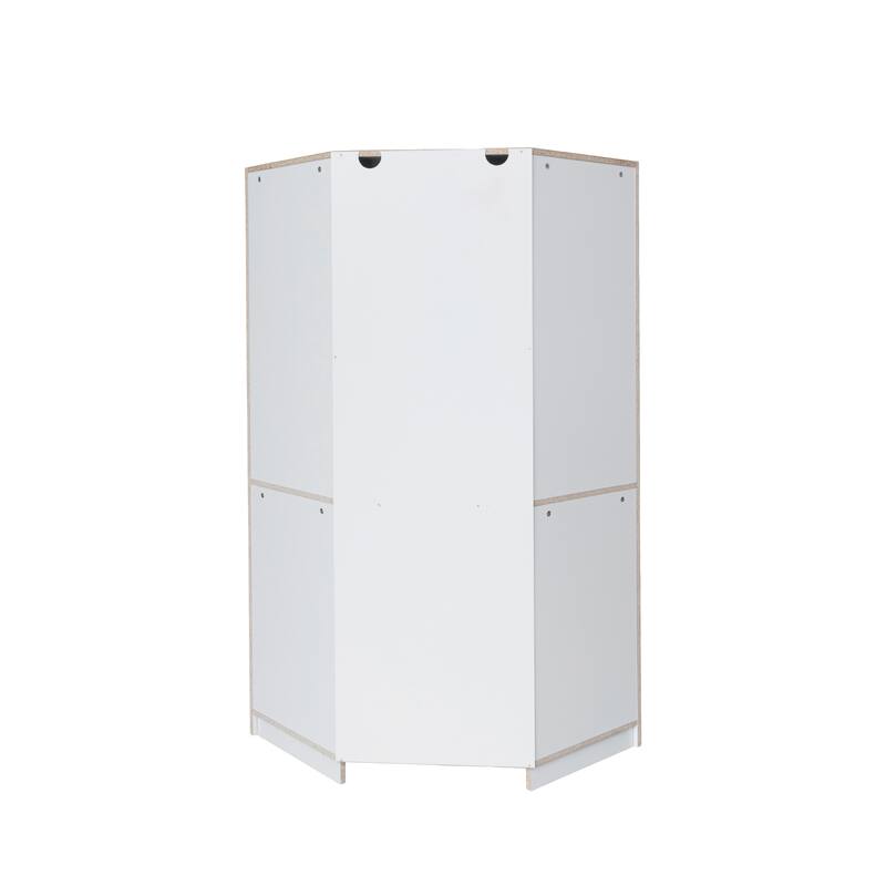 Polygonal Corner Wardrobe Armoire with Clothes Rail, Bedroom Wooden Wardrobe Storage Closets, Open Wardrobe for Bedroom