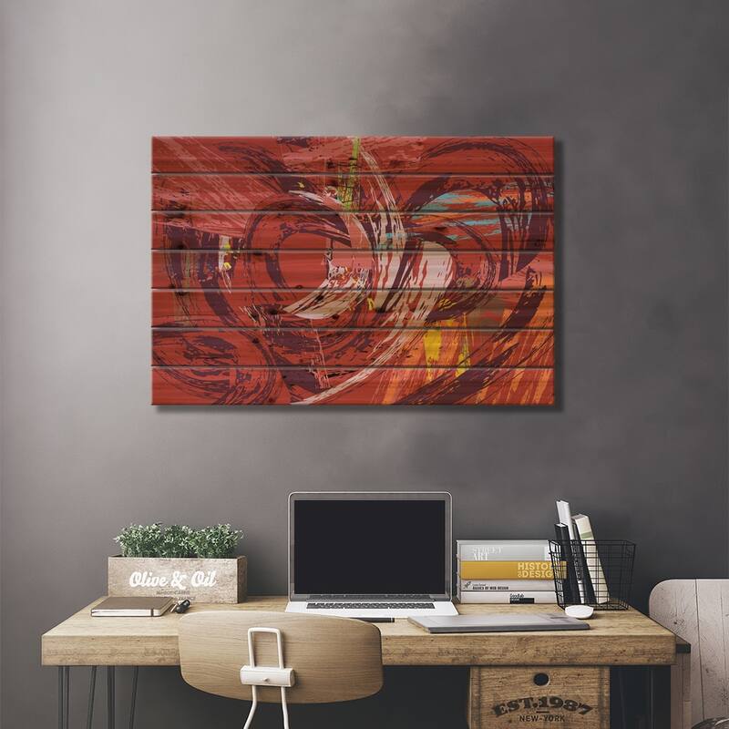 Red Bang I Print On Wood by Charles Harker - Multi-Color