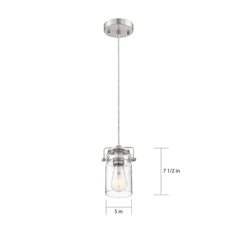 Antebellum 1-Light Mini Pendant Fixture Brushed Nickel Finish with Clear Glass - N/A