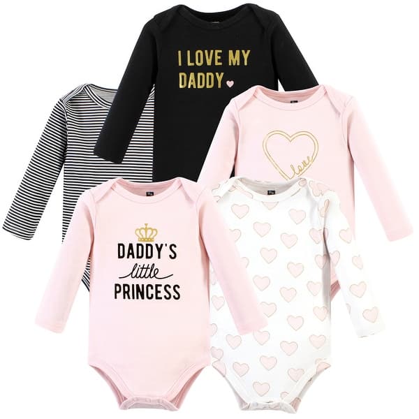 slide 1 of 1, Hudson Baby Infant Girl Cotton Long-Sleeve Bodysuits, Daddys Little Princess 5-Pack 0-3 Months - Daddys Little Princess 5-Pack