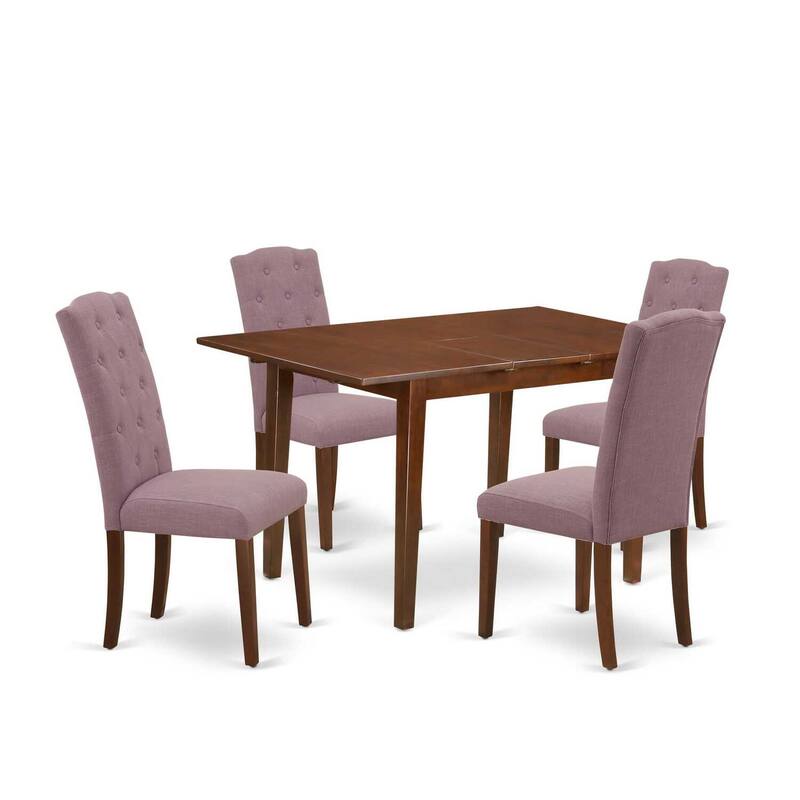 HomeStock 5-Pc Mahogany Finish Solid Wood Top - Rectangular Dining Room Set with Butterfly Leaf - Seats 4