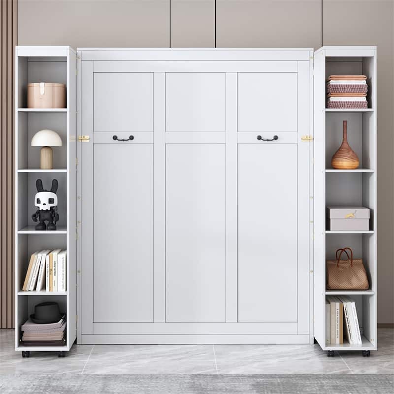 Queen Murphy Bed Wall Bed with Storage Doors - White