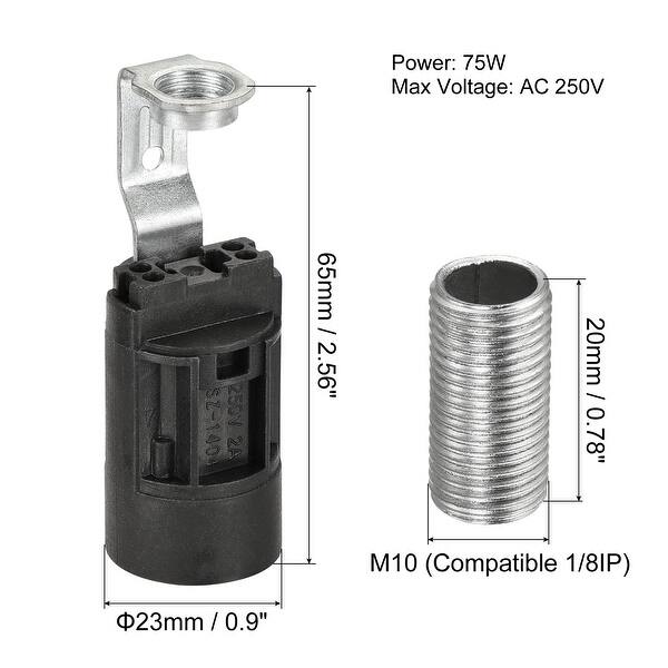 MECCANIXITY E14 Bulb Socket – 6-Pack Plastic Candelabra Lamp Holder, 23x55mm With M10 Lamp Pipe Nut & 20AWG Wire, 75W 250V For Chandeliers & Wall Lights