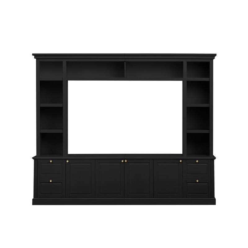 Mid-Century Modern Wall Unit Entertainment Center With Bookshelf For Tvs Up To 70", 94.8" TV Stand With Adjustable Shelf