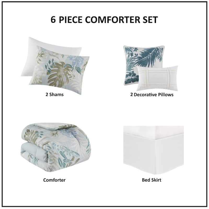Harbor House Kiawah Island 6 Piece Oversized Cotton Comforter Set with Throw Pillow