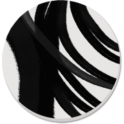 Swipes 4 Pack Round Absorbent Stone Coaster with Protective Cork Backing Made in The USA 4" Black & White, Wipes Clean