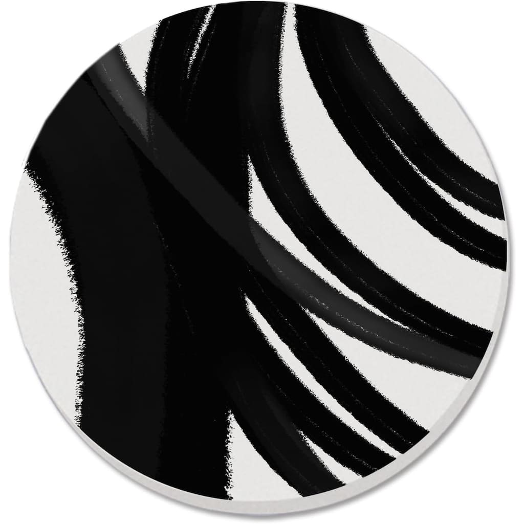 Swipes 4 Pack Round Absorbent Stone Coaster with Protective Cork Backing Made in The USA 4" Black & White, Wipes Clean