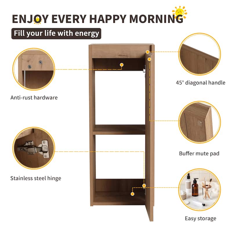 Beingnext 12"/36" Wall Mounted Bathroom Side Cabinet With Soft Close Door And Shelf