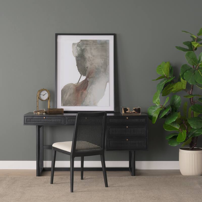 Grier 62.0L x 22.0W x 30.0H Medium Brown Solid Wood W/Cane Office Desk