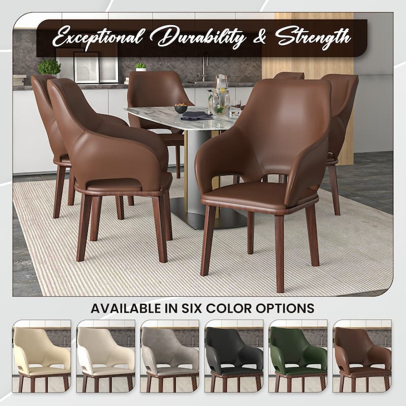 LeisureMod Vivara Leather Upholstered Dining Chair with Padded Seat - Mid-Century Arm Chair for Home Office Bar & Kitchen