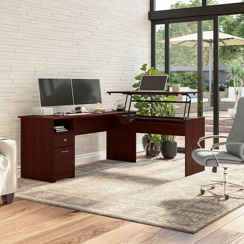 72W 3-position L-shaped Sit to Stand Desk by Bush Furniture - Harvest Cherry