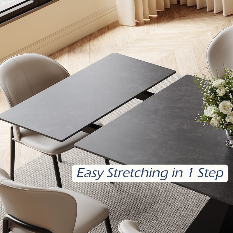 63"-95" Extendable Modern Dining Table, Matte Sintered Stone Table Top, Modern Kitchen Table for 6-10 - 94.5" x 35.4"