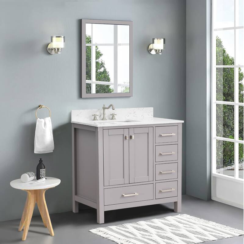 StarrySky 36 inch Undermount Left Sink Bathroom Vanity with Engineered Carrara Marble Top