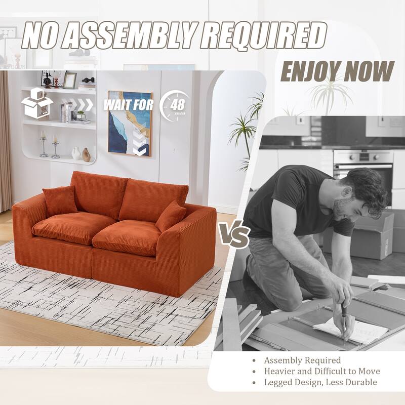 HOMEFUN Corduroy Upholstered Modular 2 Seater Cushion Covers Removable Loveseats Sofa for Living Room Bedroom