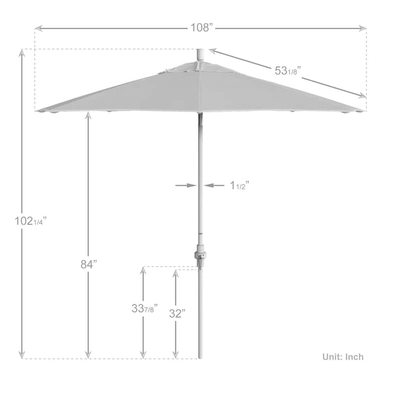 California Umbrella 9' Rd Golden State Series Patio Umbrella White Aluminum Frame Crank Lift Collar Tilt Sunbrella