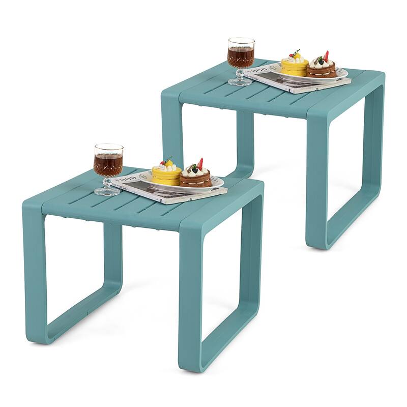 Gymax Outdoor Side Table Set of 2 18'' Weather Resistant Adirondack - Blue