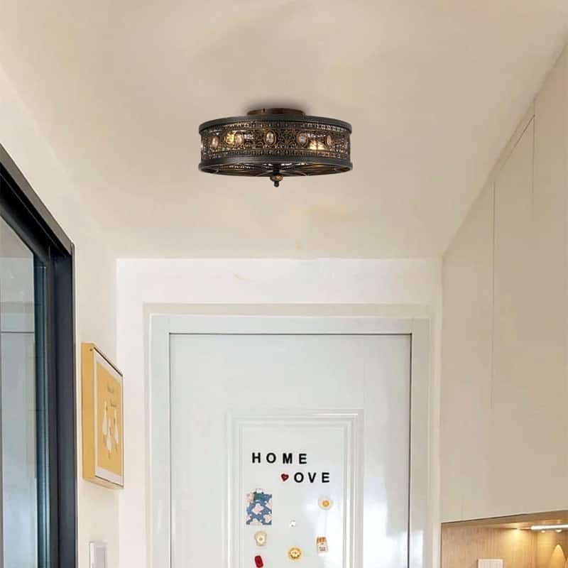 ‎Vintage bulbs light black gold ceiling fan and light metal, Crystal bedroom ceiling light - N/A