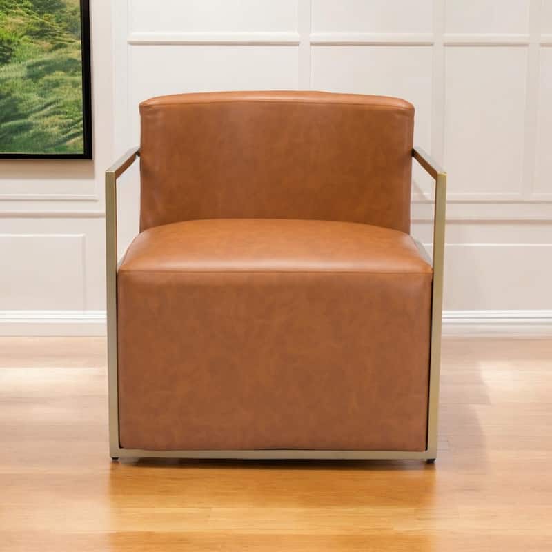 HomeRoots 27" Brown And Gold Faux Leather Arm Chair - 26.8' X '28.3' X '25.6 - 26.8' X '28.3' X '25.6