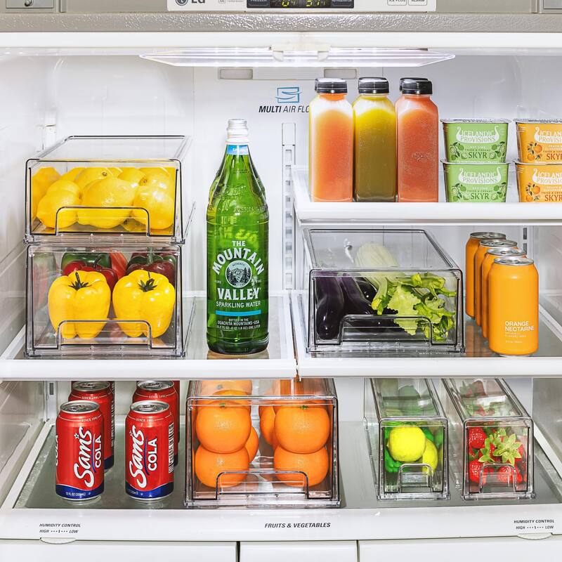 Sorbus Fridge Drawers Clear Stackable Pull-Out Refrigerator Food Kitchen Freezer - 1 Large, 2 Small Stackable Bins (3 Pack)