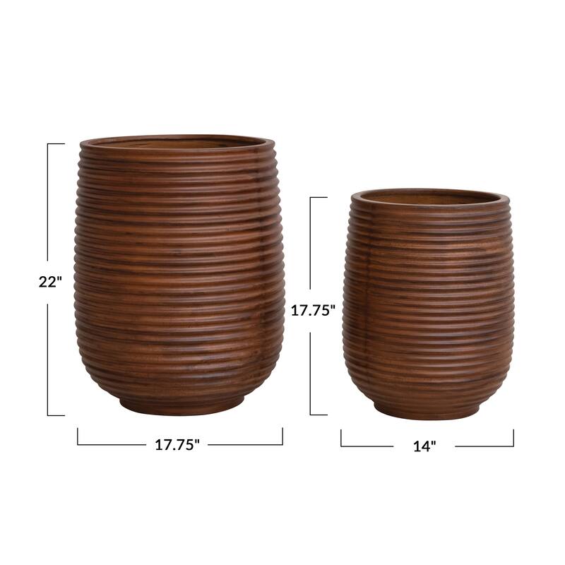 2-Piece Lightweight Eco Stone Ribbed Planters