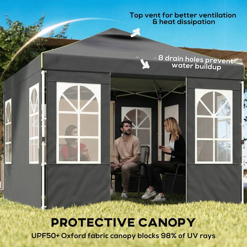 Outsunny 9.6 x 9.6 ft Pop Up Canopy Tent with Sidewalls, One Button Push Setup, UPF50+ Outdoor Portable Instant Canopy Shelter