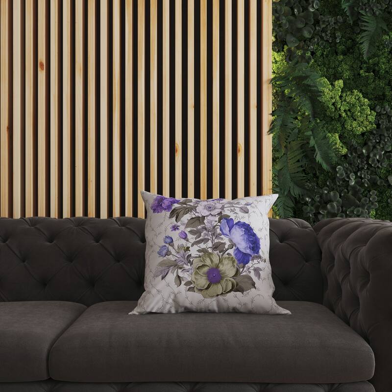 Brown And Blue Flower and Knop Indoor/Outdoor Throw Pillow Zipper
