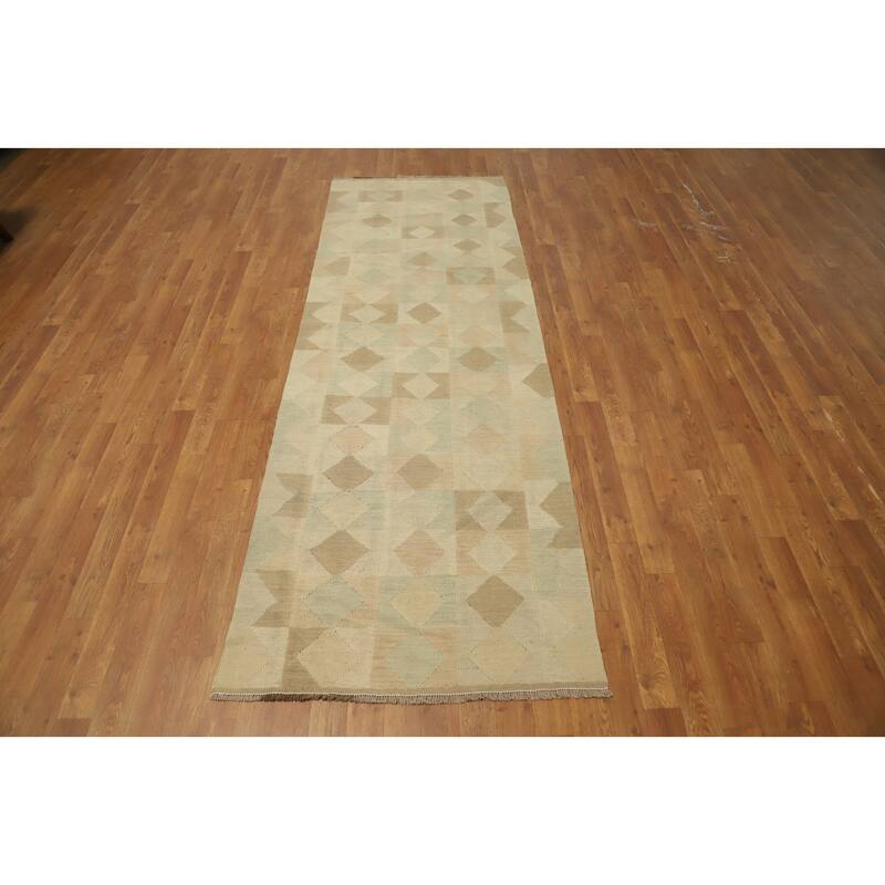 Hand Woven Oriental 100% Wool Carpet Southwestern Modern Multi-Colored Kilim Runner Rug - 8' 8'' X 3' 0''