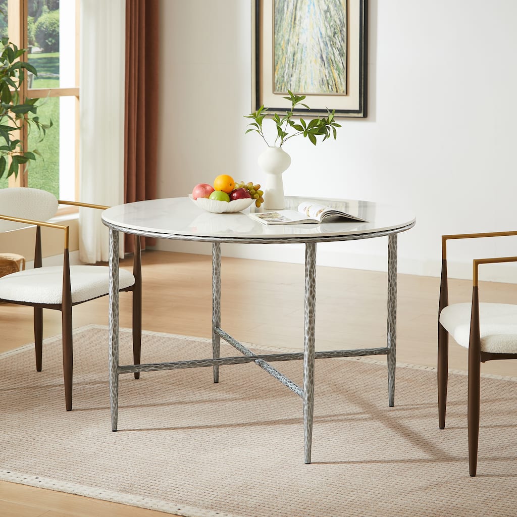 Christopher Knight Home - Modern Sintered Stone Round Dining Table with Forged Brass Metal Legs