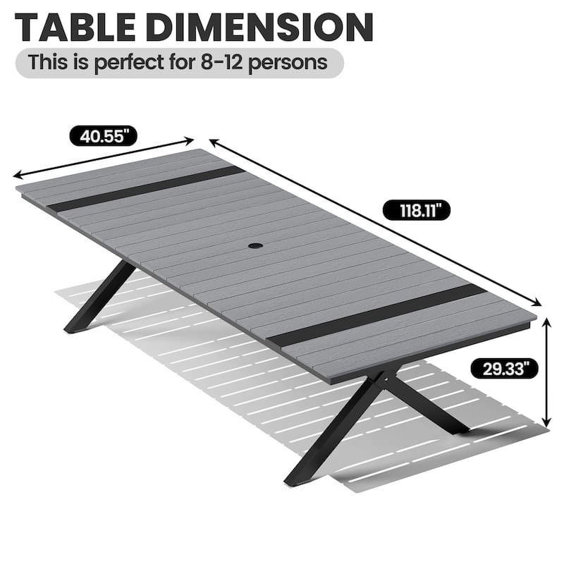 Outdoor Aluminum Dining Table Rectangular Table with Umbrella Hole